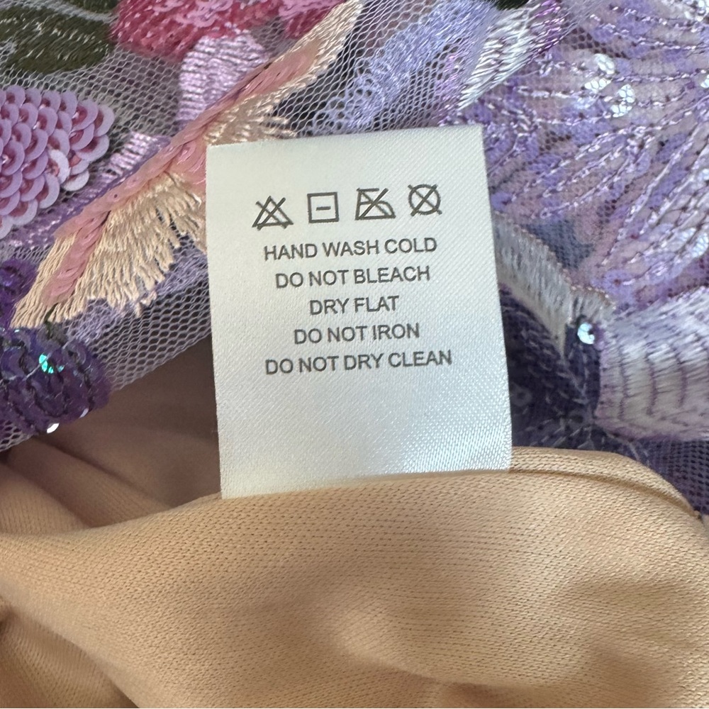 Bella Barnett Eugenia Flowers Sequins Strapless Mesh Dress Purple Size Small NWT - Picture 6 of 14